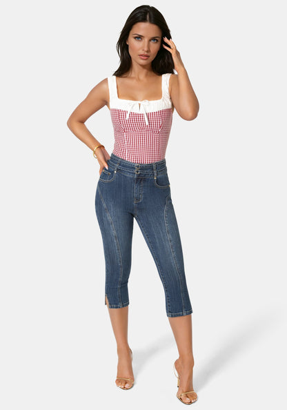 Double Belted Denim Capri