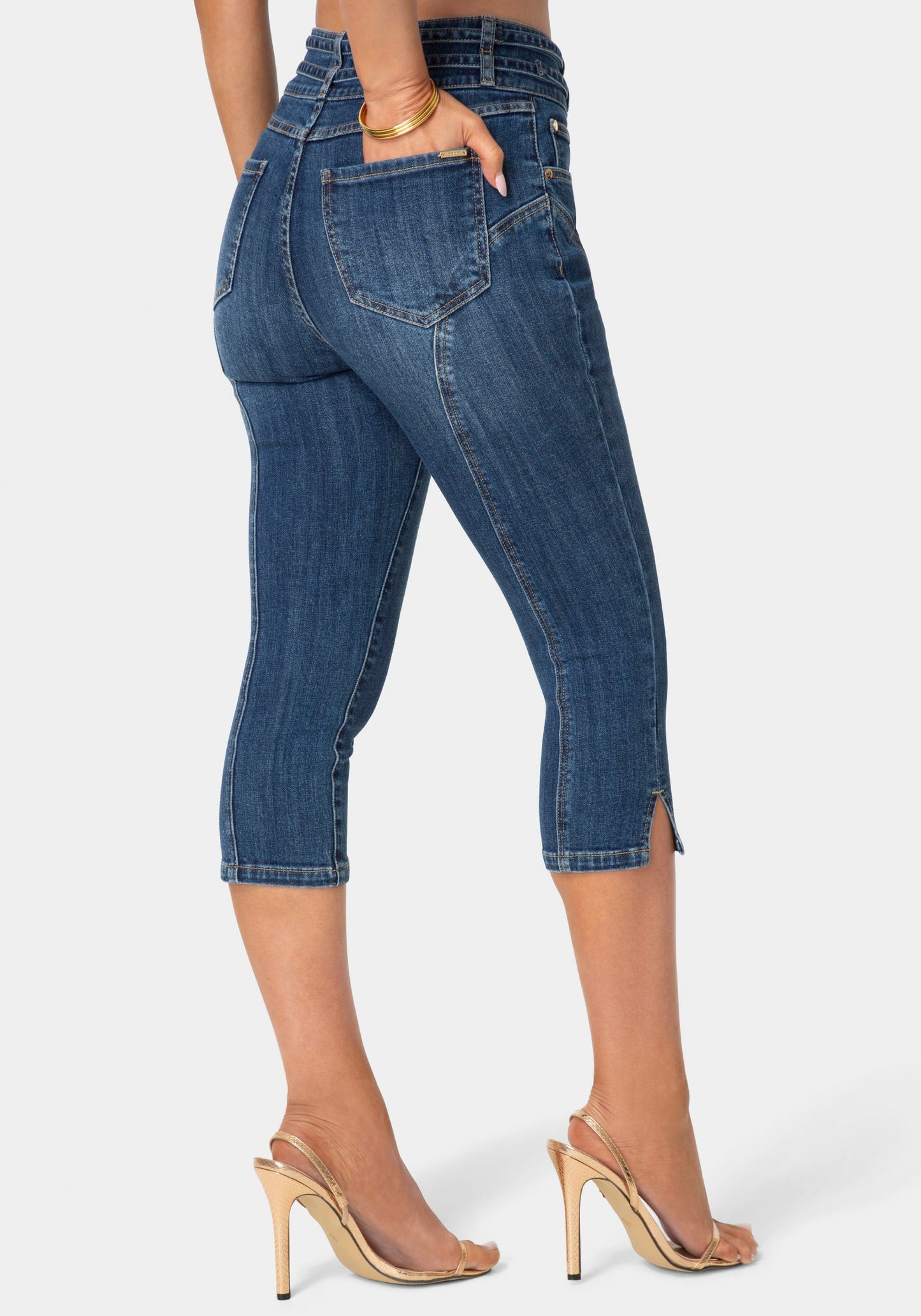 Double Belted Denim Capri