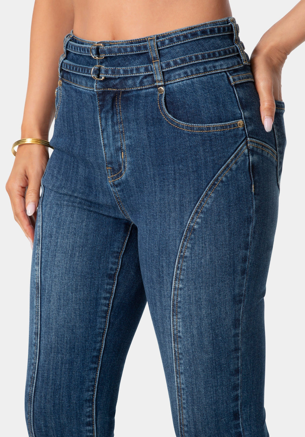 Double Belted Denim Capri