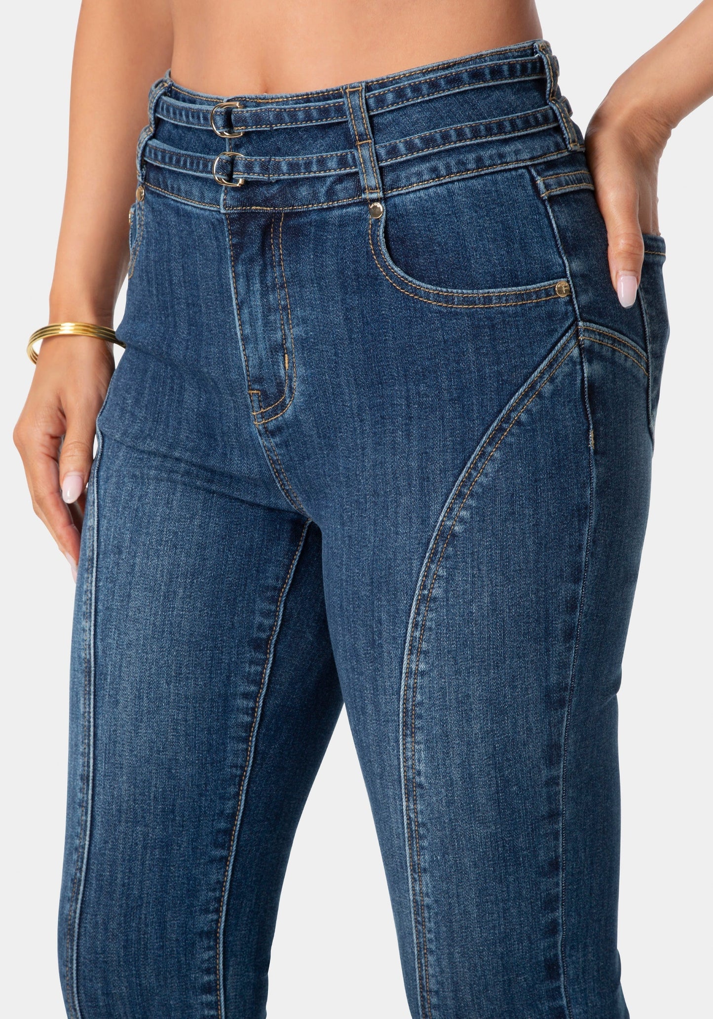 Double Belted Denim Capri