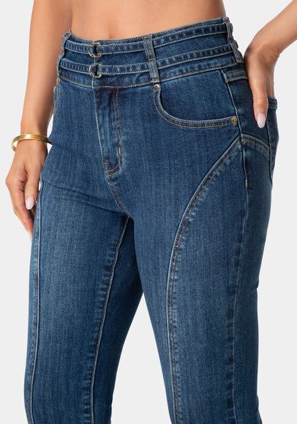 Double Belted Denim Capri