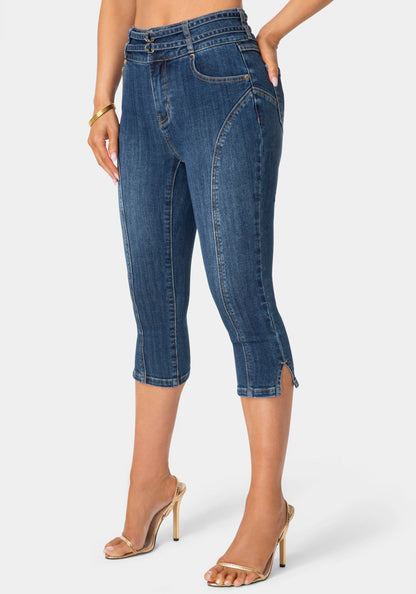 Double Belted Denim Capri
