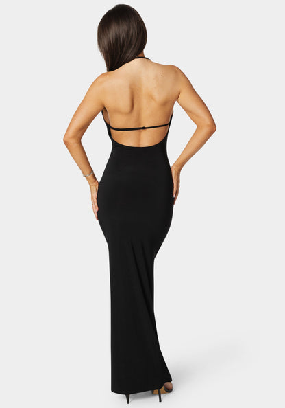 Plunge Neck Cowl Maxi Dress