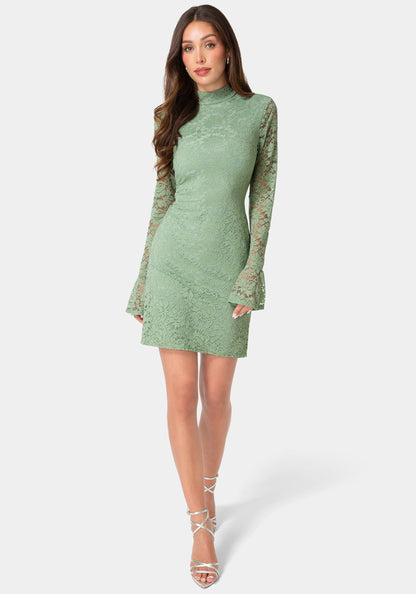 Lace Bell Sleeve Slim Dress