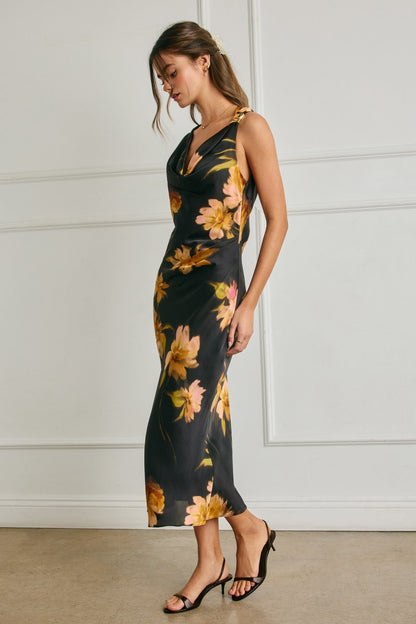 Jovie Sleeveless Floral Print Midi Dress Black