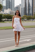 Ora Sleeveless Bow Front Floral Print Mini Dress White