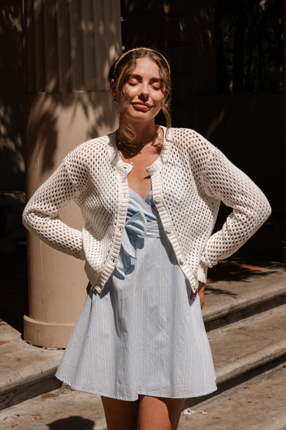 Laverne Long Sleeve Button Down Crochet Cardigan Ivory