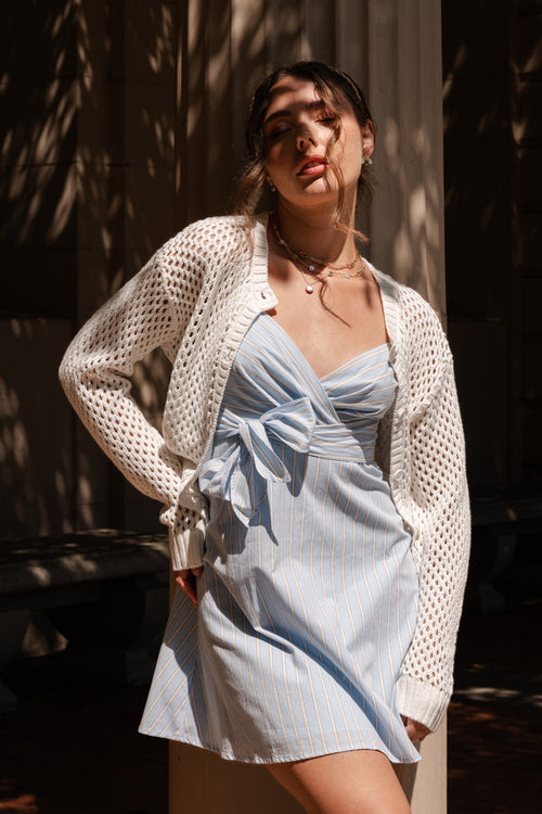 Laverne Long Sleeve Button Down Crochet Cardigan Ivory