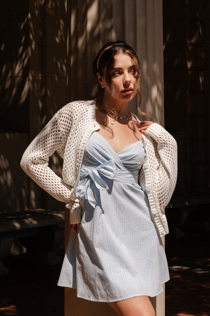 Laverne Long Sleeve Button Down Crochet Cardigan Ivory