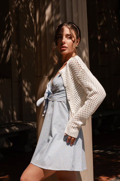 Laverne Long Sleeve Button Down Crochet Cardigan Ivory