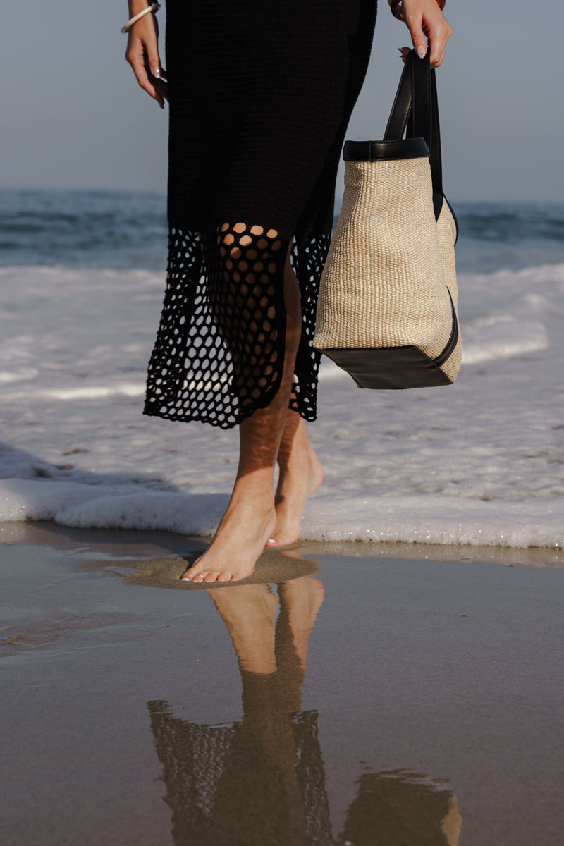 Brittany Sleeveless Crochet Knit Maxi Dress Black