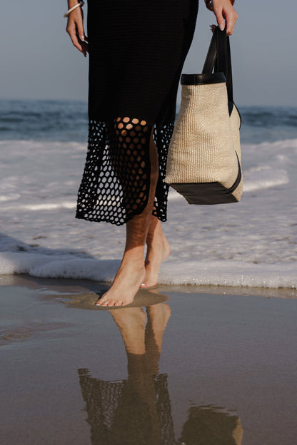 Brittany Sleeveless Crochet Knit Maxi Dress Black