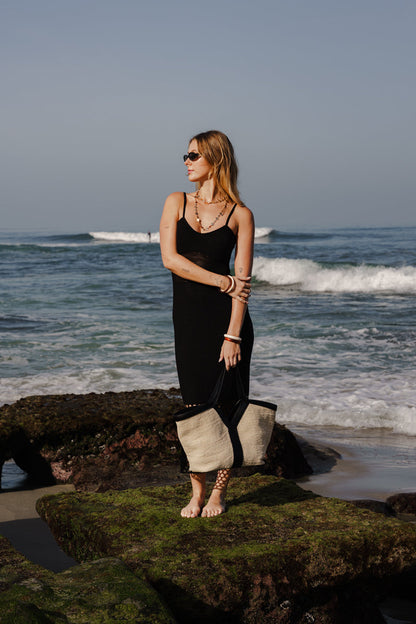 Brittany Sleeveless Crochet Knit Maxi Dress Black