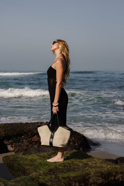 Brittany Sleeveless Crochet Knit Maxi Dress Black
