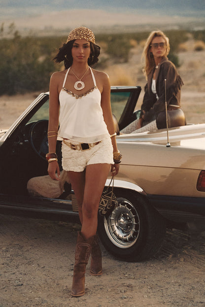 Annabel Ivory Sequin Halter Top