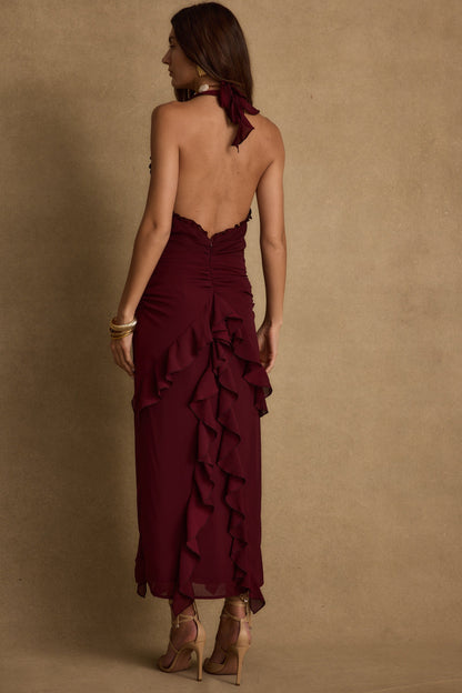 Aria Merlot Halter Maxi Dress