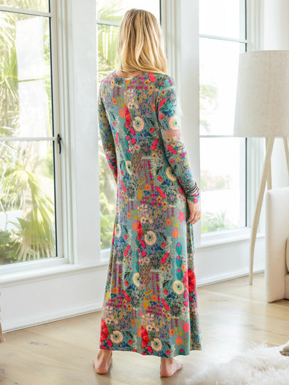 Stevie "ButterSoft" Knit Maxi Dress - Blue Garden Patchwork