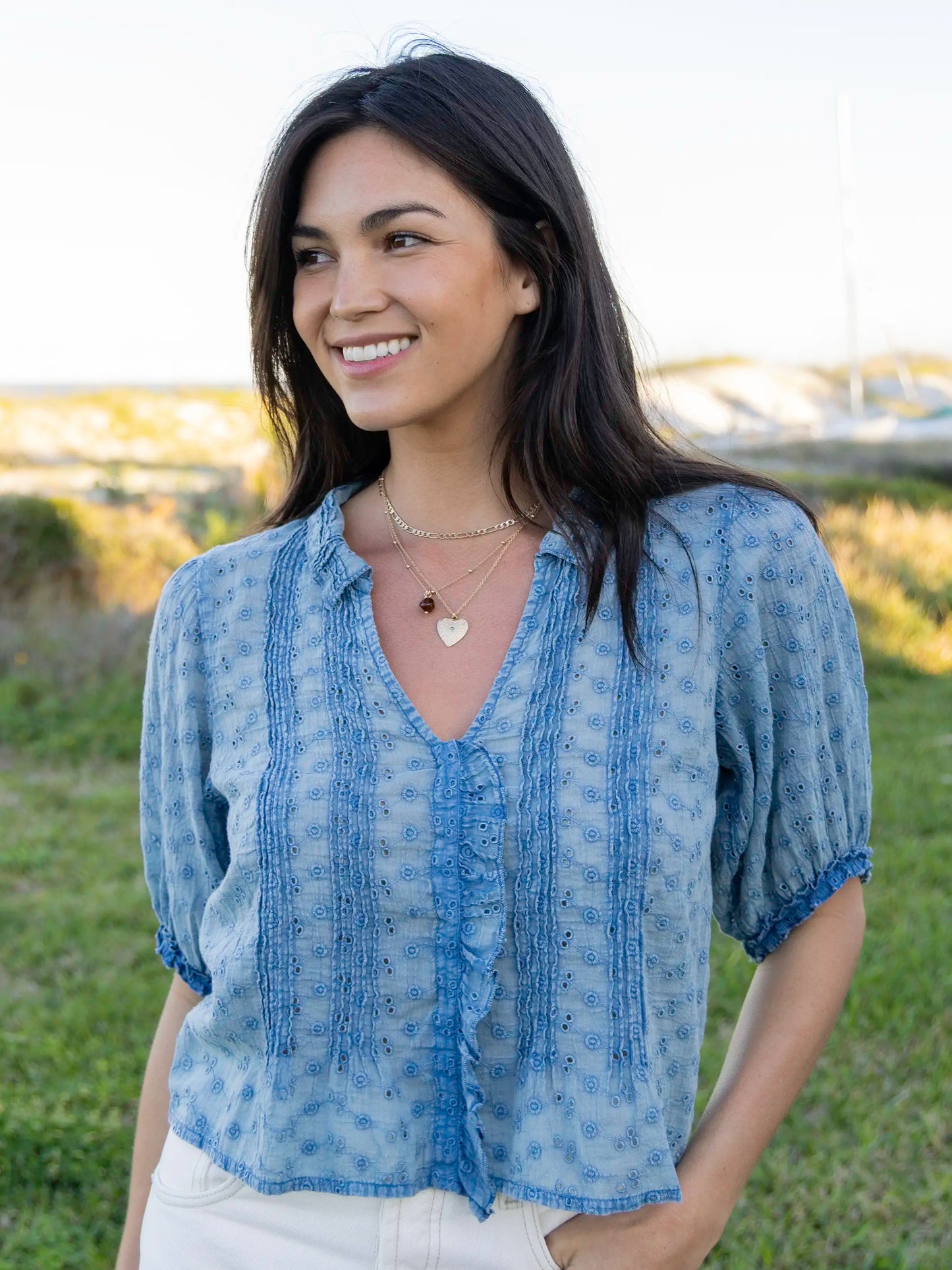 Annie Cotton Eyelet Top - Denim