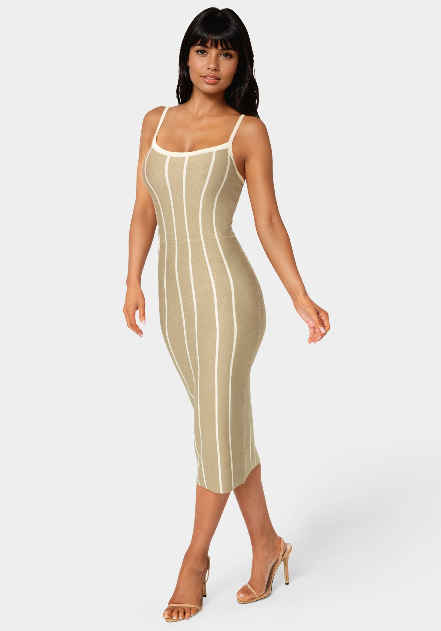 Striple Knit Bodycon Midi Dress