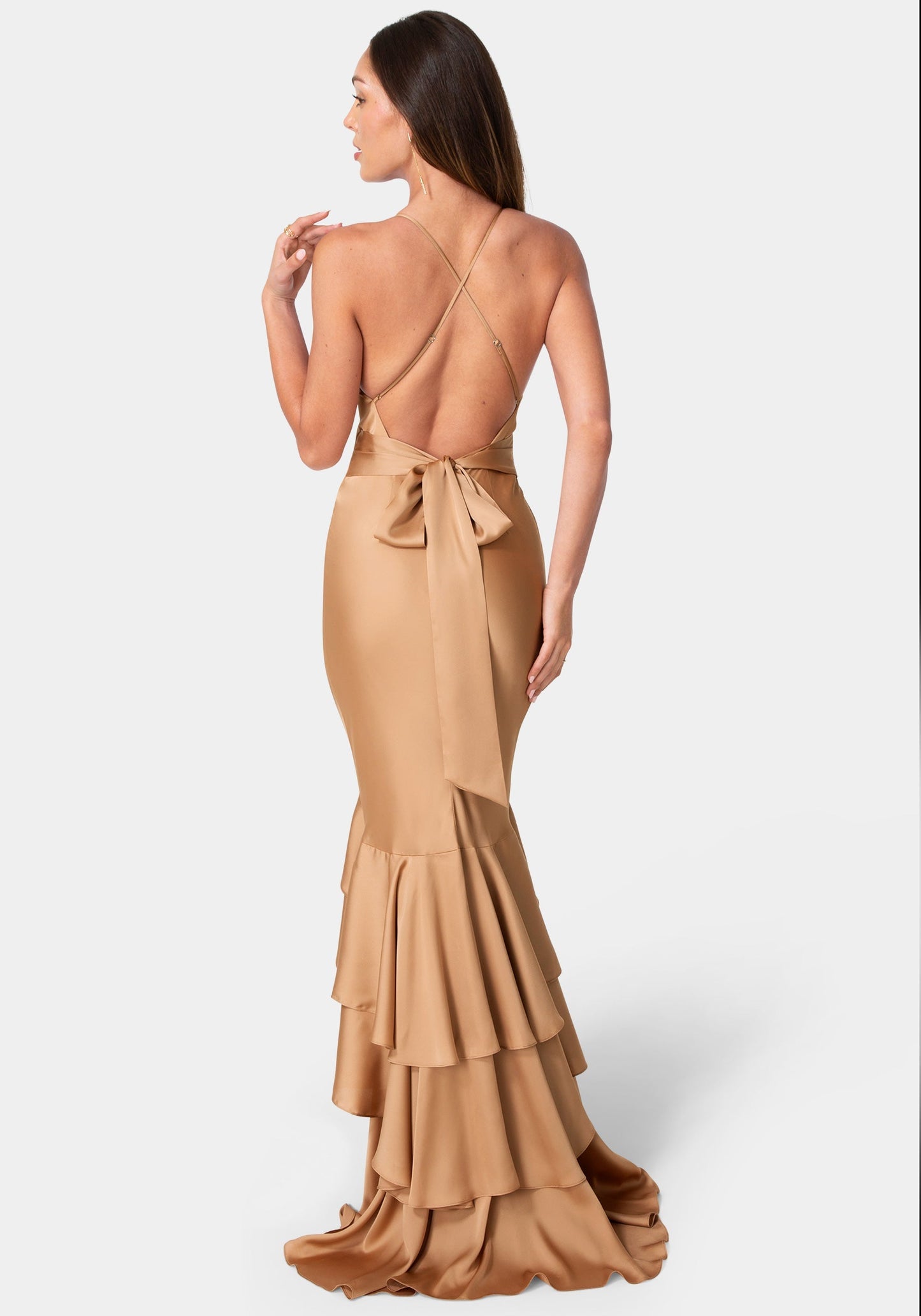 Tiered Satin High Low Gown