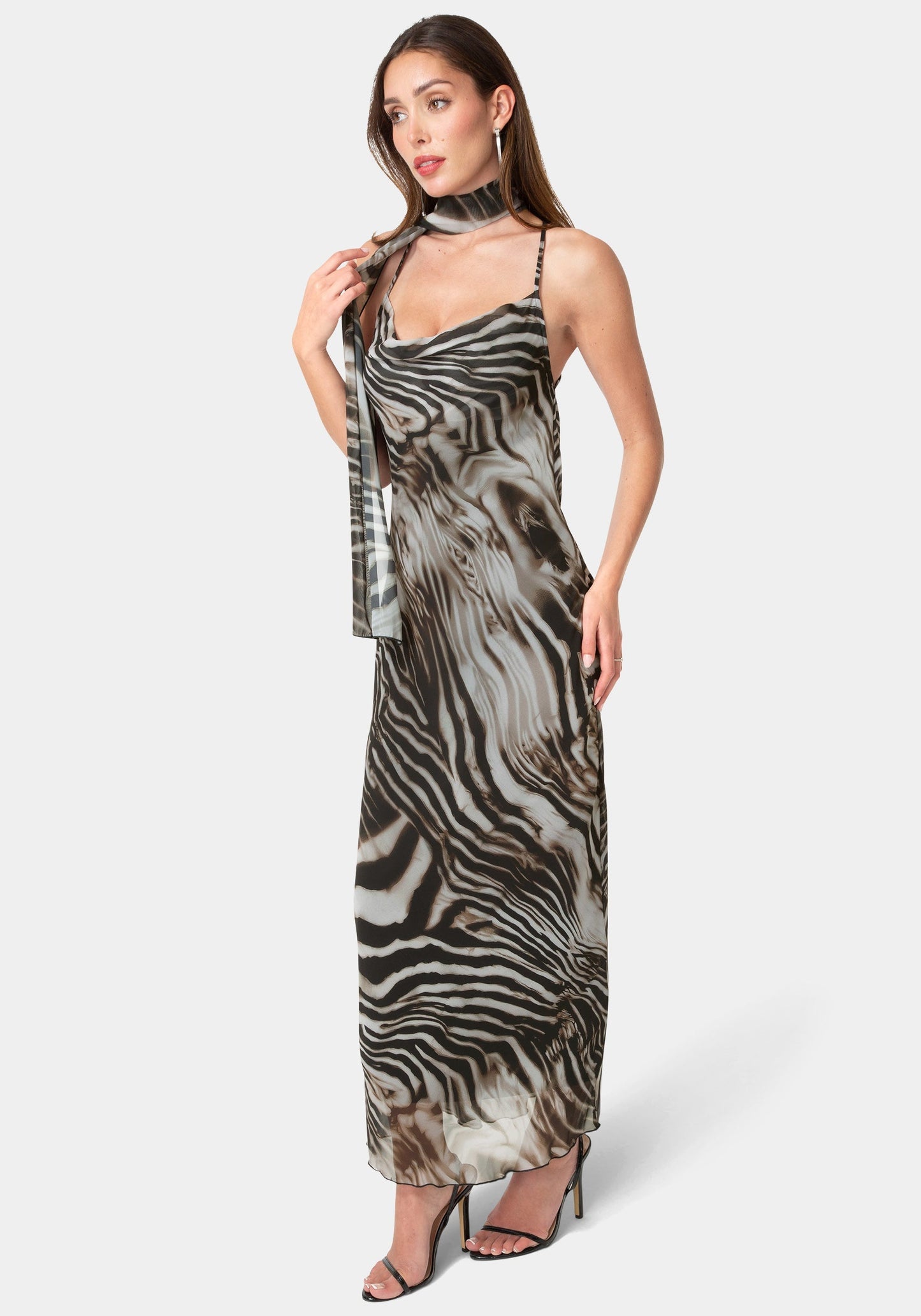 Printed Chiffon Cowl Maxi Dress