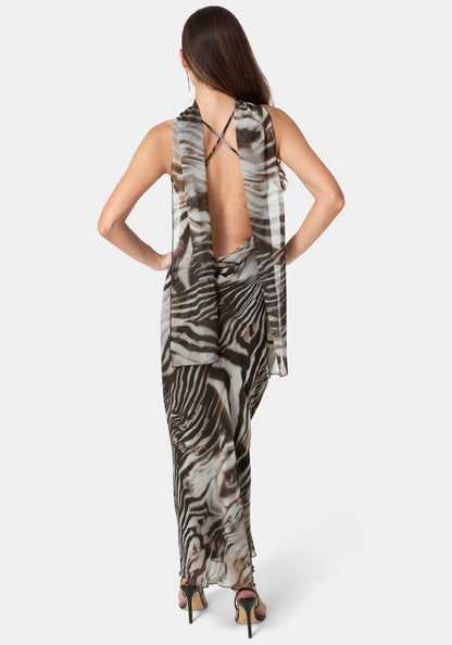 Printed Chiffon Cowl Maxi Dress