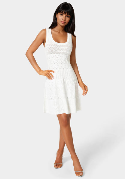 Sleeveless Fit and Flare Pointelle Mini Dress