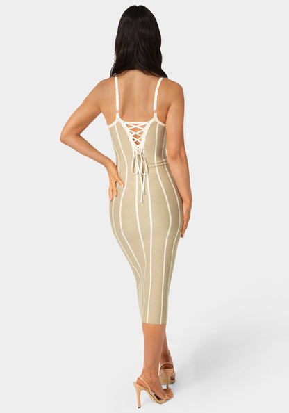 Striple Knit Bodycon Midi Dress