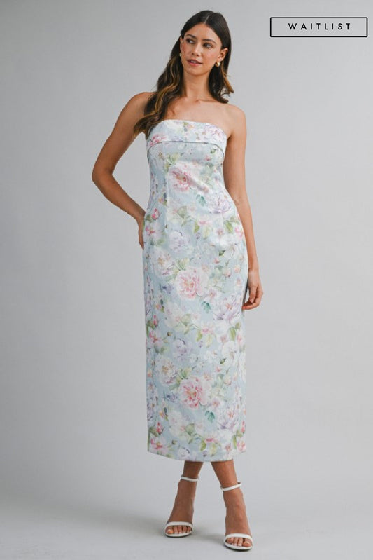 Waitlist 7/5 • Kiara Sleeveless Floral Print Midi Dress Blue