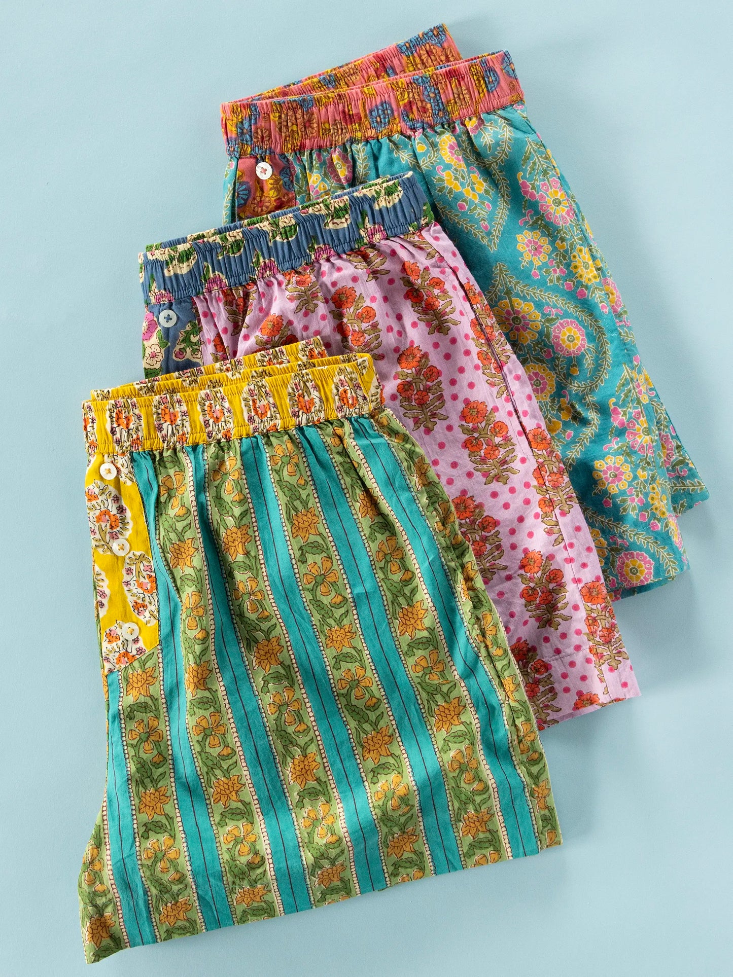 Dream On Cotton Boxer Shorts - Teal Vines
