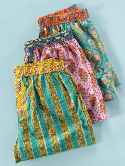 Dream On Cotton Boxer Shorts - Teal Vines