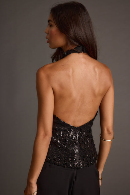 Celestine Black Sequin Halter Top