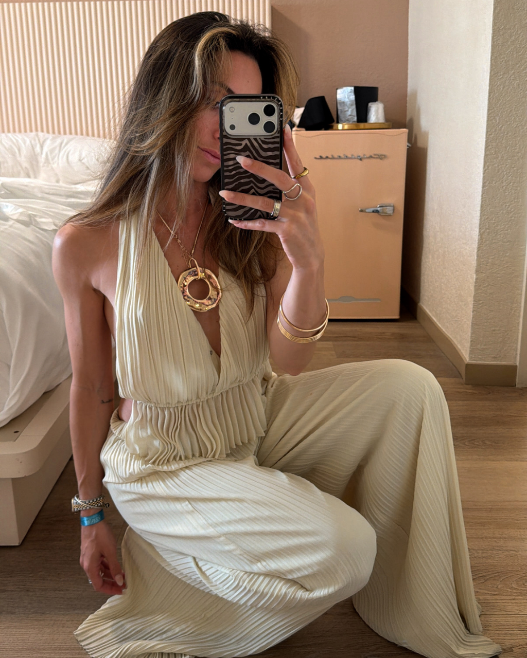Zaria Cream Plisse Pants