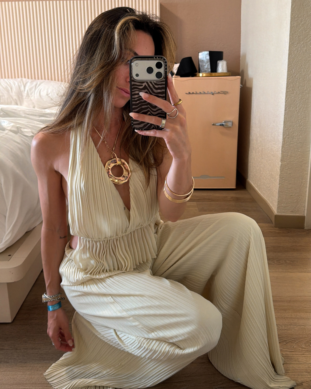 Costa Cream Plisse Halter Top