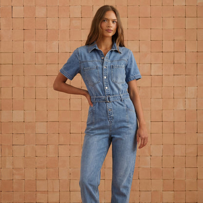 Denim Boiler Suit In Dusty Blue