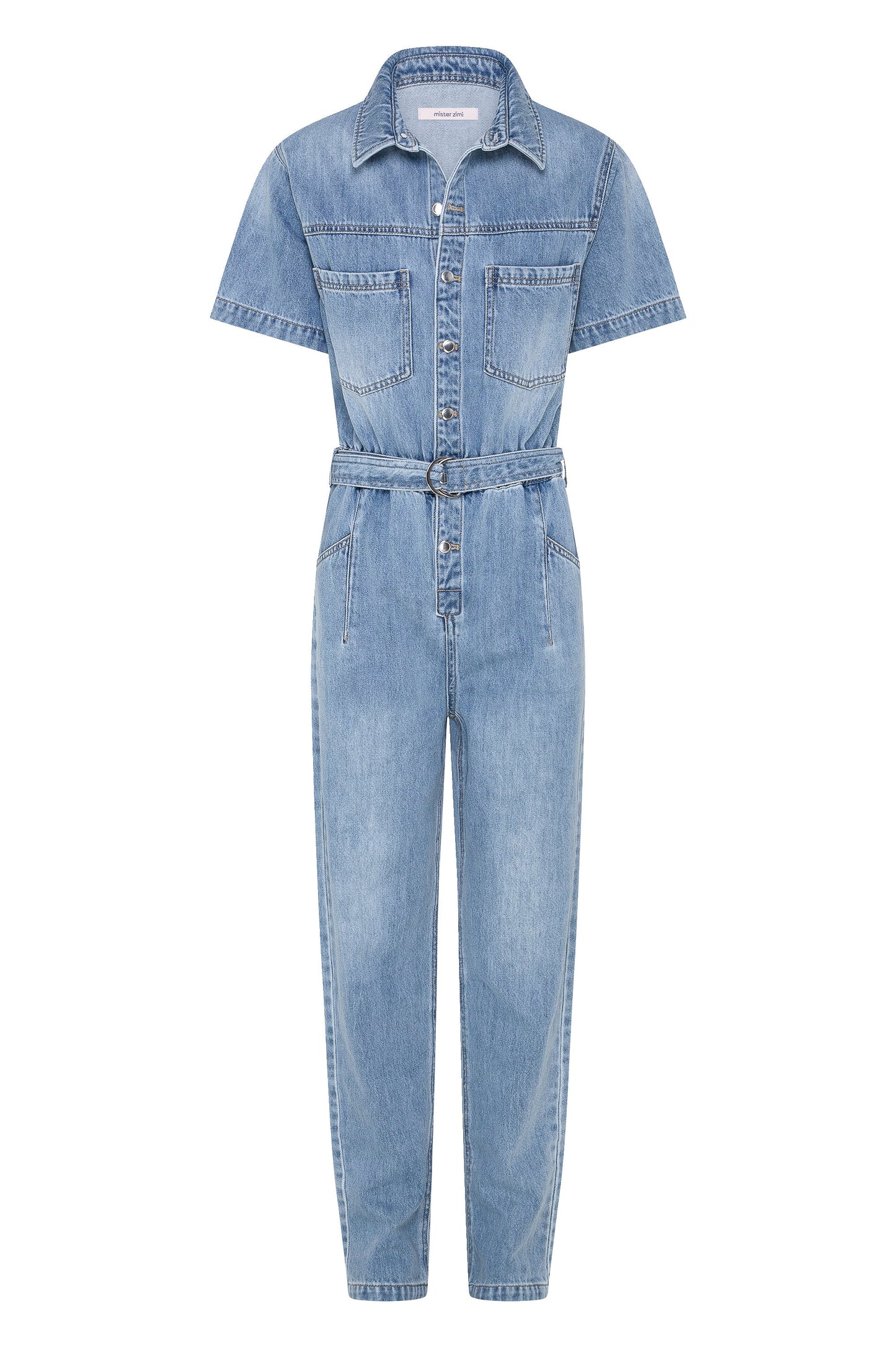Denim Boiler Suit In Dusty Blue