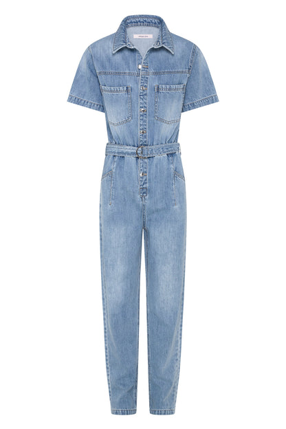 Denim Boiler Suit In Dusty Blue