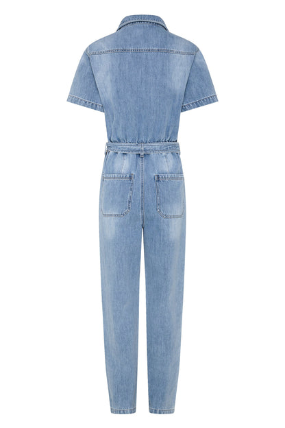 Denim Boiler Suit In Dusty Blue