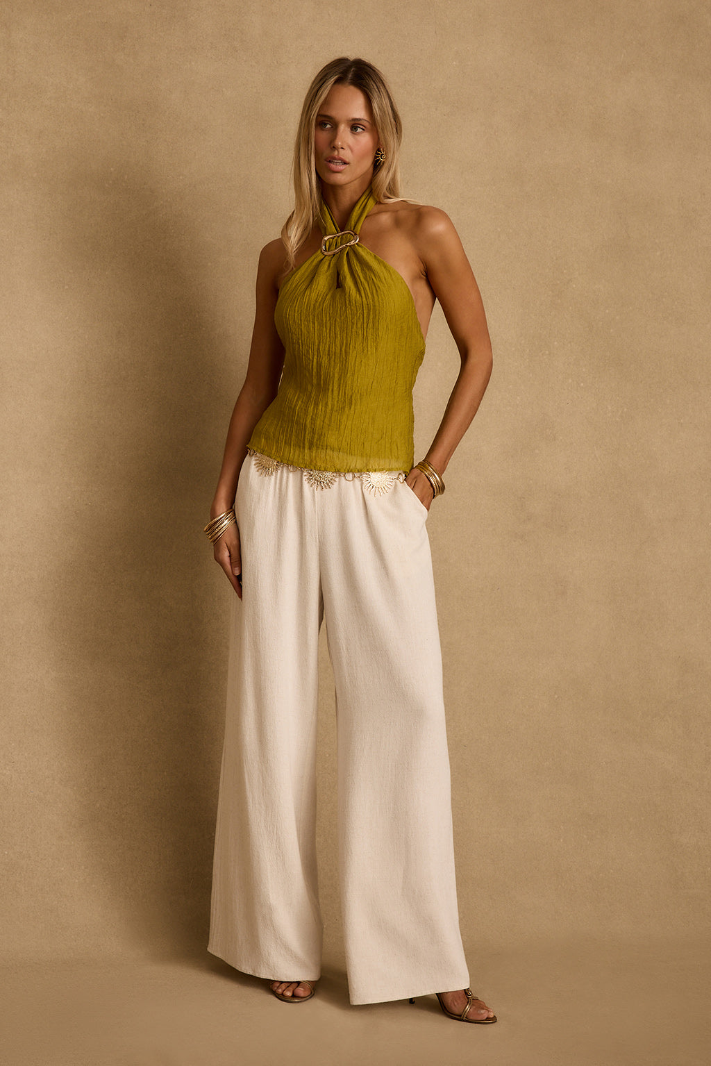Elio Chartreuse Halter Top