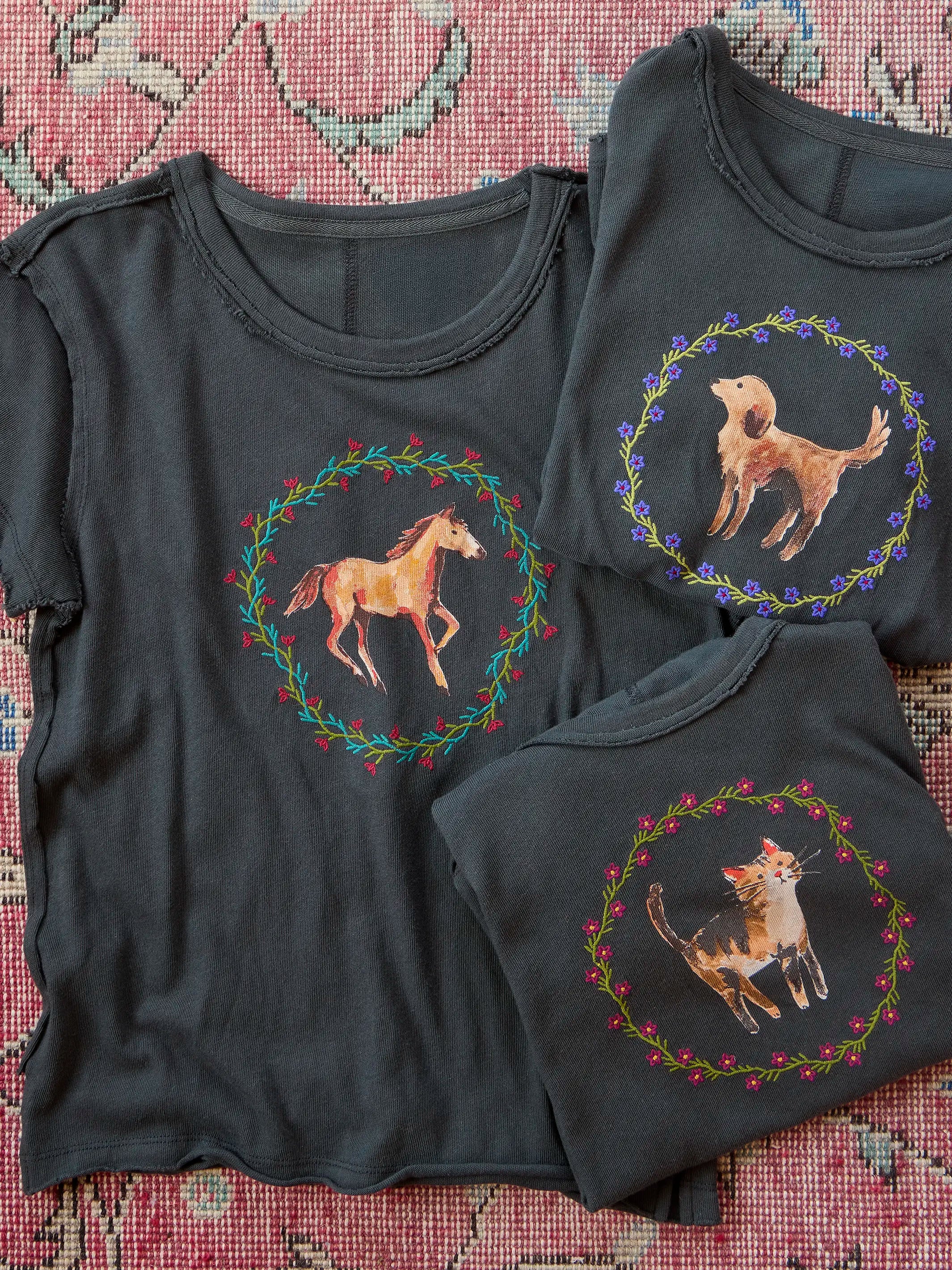 Printed Embroidered Cotton Baby Tee - Cat
