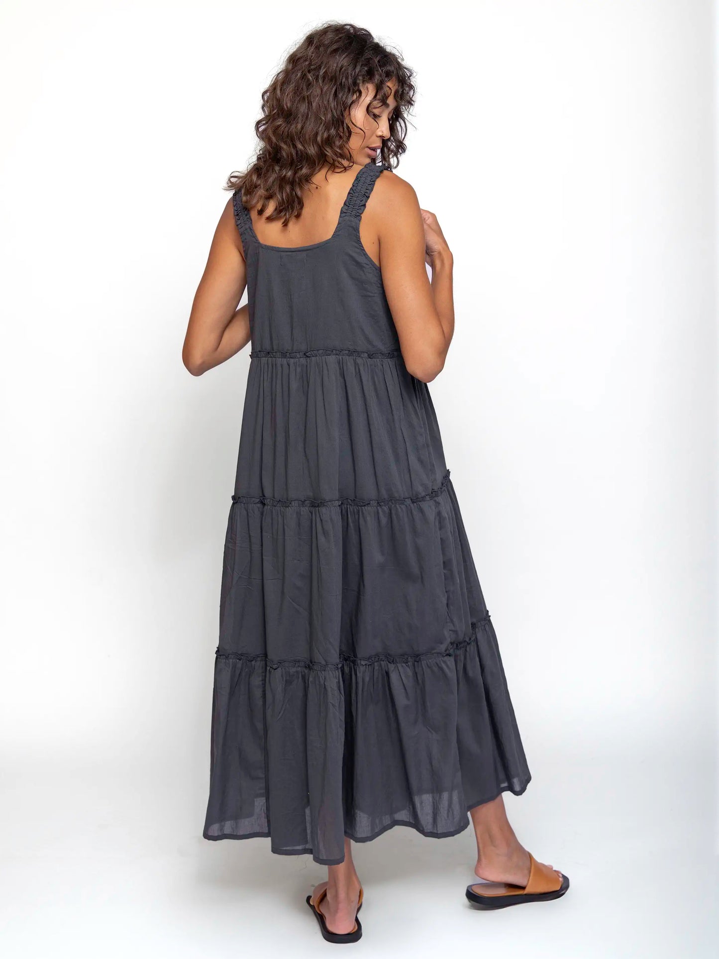Adele Embroidered Cotton Maxi Dress - Charcoal