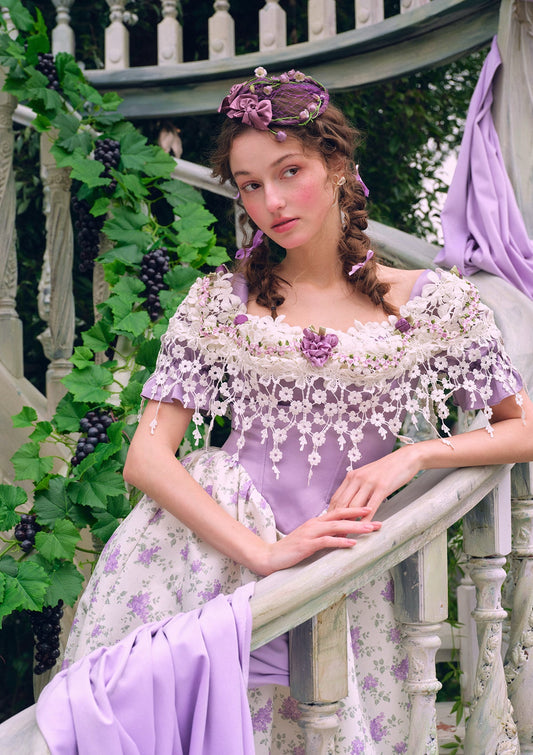 （US Exclusive）Purple Jacquard Vine Corset Dress