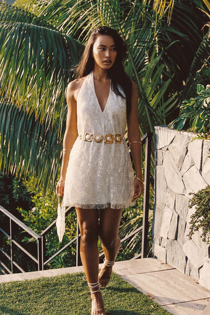 Izzie White Beaded Mini Dress