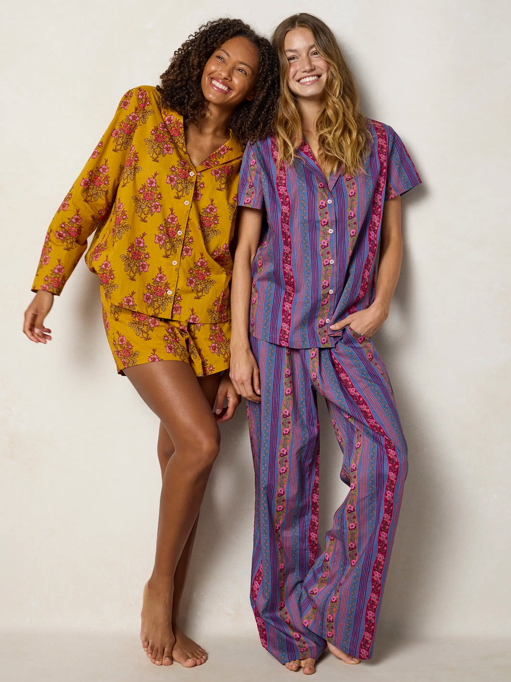Mix & Match Cotton Pajama Shorts - Garden Block Stamp Gold