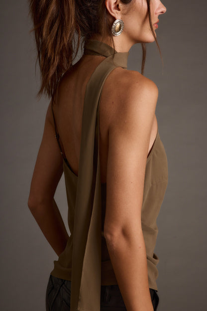 Jessika Taupe Chiffon Scarf Top
