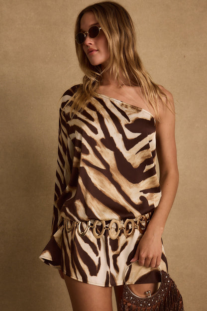 Kiki Zebra One Shoulder Micro Mini Dress