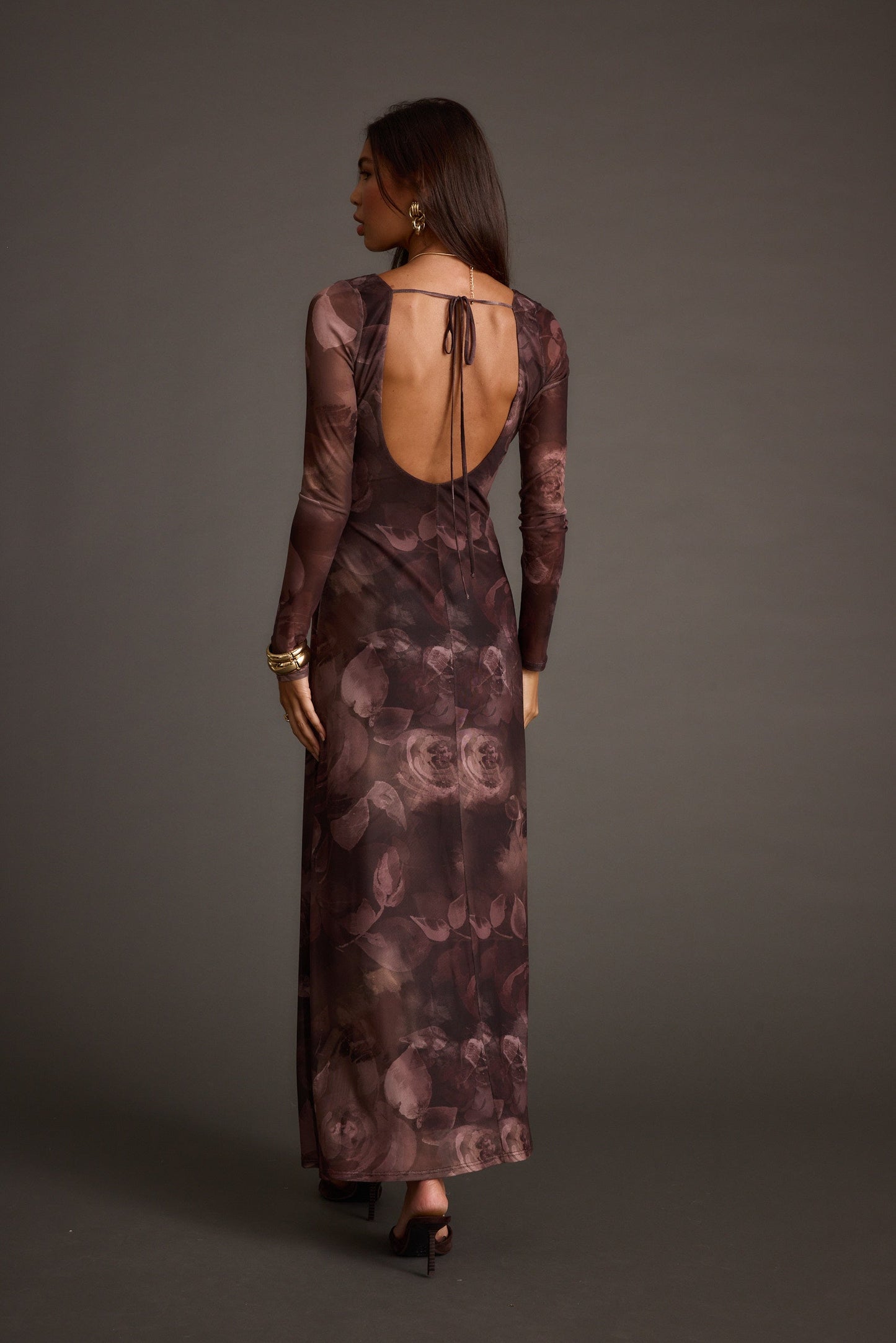 Kristin Plum Blur Mesh Maxi Dress
