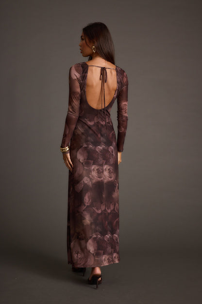 Kristin Plum Blur Mesh Maxi Dress
