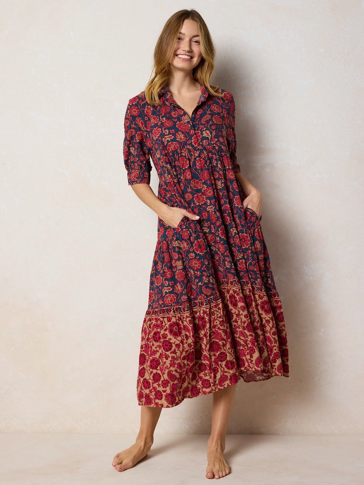 Rebecca Midi Dress - Ornate Paisley Navy