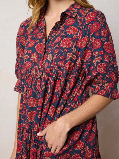 Rebecca Midi Dress - Ornate Paisley Navy